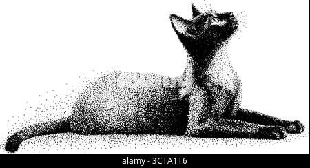 Chat élégant dans l'illustration détaillée de pointillés de dotwork pour l'impression d'art. Illustration de Vecteur
