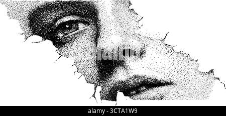 Pointillés complexes d'un miroir cassé avec réflexion de visage pour les projets d'art et de design. Illustration de Vecteur