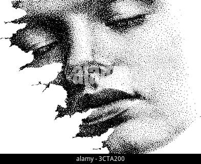 Pointillés complexes d'un visage et miroir cassé pour une utilisation créative de conception. Illustration de Vecteur