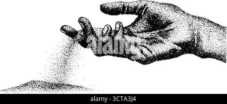 Illustration pointillée détaillée d'une main libérant un mouvement, mettant en évidence des textures artistiques. Illustration de Vecteur