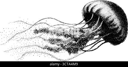 Hypnotisante illustration d'une méduse flottant gracieusement. Illustration de Vecteur
