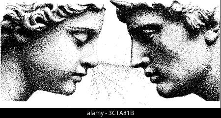 Illustration pointillée complexe d'ange et de démon en effet demi-ton pour la conception artistique. Illustration de Vecteur