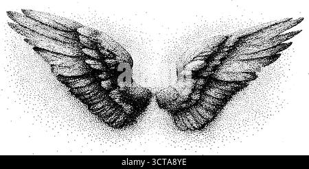Pointillés complexes d'ailes d'ange et de démon - art pour les thèmes spirituels et la conception d'impression. Illustration de Vecteur