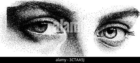 Art complexe de pointillés dotwork d'yeux flottants pour les projets de conception. Illustration de Vecteur