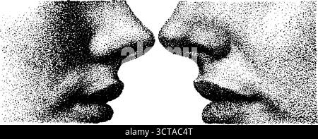Illustration pointillée complexe de deux moitiés face à face. Illustration de Vecteur
