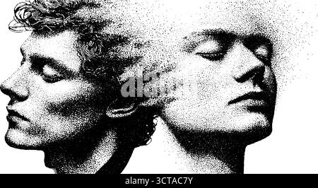 Pointillés complexes de deux silhouettes humaines : inspiration artistique et design. Illustration de Vecteur