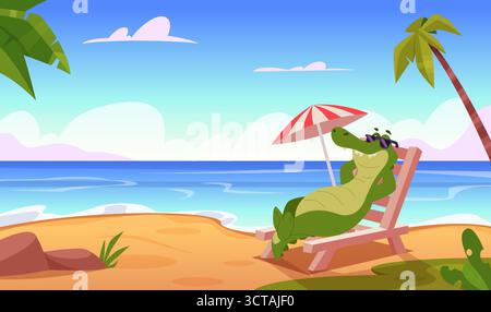 Mascotte de crocodile. Mignon alligator animal de bande dessinée dans l'activité d'action vecteur exact illustration de fond illustration originale Illustration de Vecteur