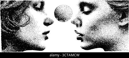 Deux visages silhouettes avec cercle en pointillés en pointillés détaillés. Illustration de Vecteur