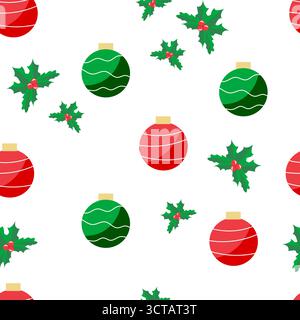 Modèle sans couture avec boules de Noël et houx Illustration de Vecteur