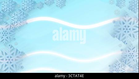 Image de flocons de neige sur des vagues blanches sur fond bleu Banque D'Images