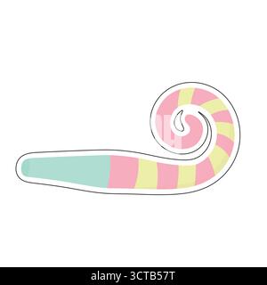 Souffleur de fête mignon avec bandes pastel enroulées et embout buccal bleu. Idéal pour les graphiques d'anniversaire, les designs de nouvel an, les autocollants de célébration ou la déco festive Illustration de Vecteur