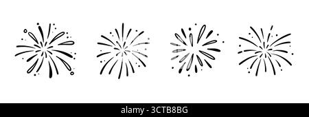 Jeu de vecteur de feu d'artifice du nouvel an. Fond dessiné à la main avec doodle Sparkler, pétard et confettis pour le nouvel an, l'anniversaire ou la célébration de vacances. Esquissez un style de fête de feu d'artifice. Illustration vectorielle Illustration de Vecteur