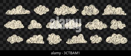 Ensemble de nuages de crayons. Éléments grunge de tableau noir. Collection abstraite dessinée à la main avec texture rugueuse pour les dessins de style de rue. Illustration vectorielle Illustration de Vecteur