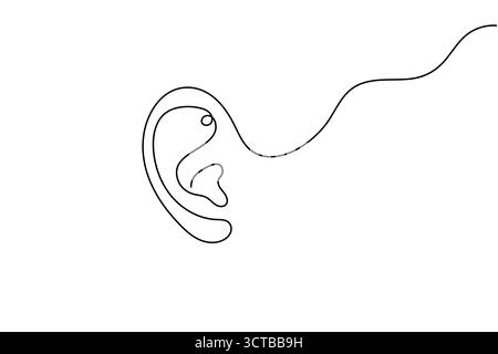 Oreille humaine continue d'une ligne dessinant une illustration vectorielle de contour de style minimaliste Illustration de Vecteur