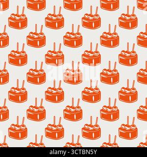 Modèle sans couture avec des tranches de gâteau de couleur orange Illustration de Vecteur