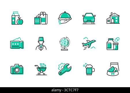 Catégories de budget - ensemble d'icônes de style de conception de ligne Illustration de Vecteur