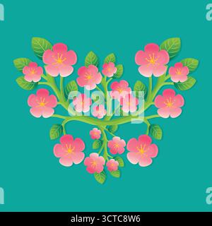 Illustration vectorielle de branche florale en forme de coeur. Illustration de Vecteur