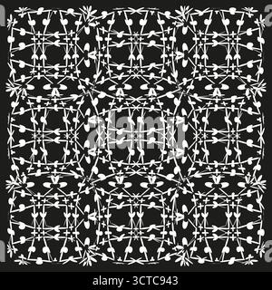 Ornement symétrique abstrait. Motif géométrique monochrome. Texture complexe répétée. Vecteur fond sombre. SPE 10. Illustration de Vecteur
