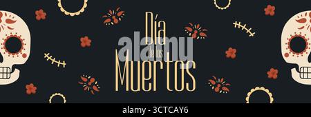 Jour de la conception vectorielle de bannière de crâne morte. Illustration de Vecteur