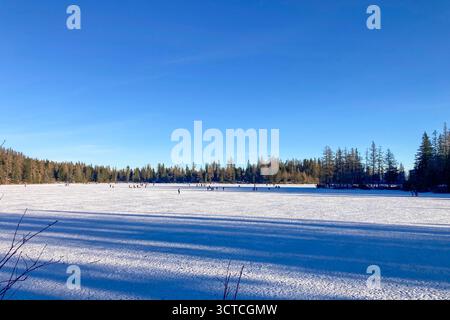 SLOVAQUIE, STREBSKE PLESO - 30 DÉCEMBRE 2024 : paysage hivernal de Strbske pleso qui est un ski, destination touristique de premier plan, et station de santé situé sur Banque D'Images