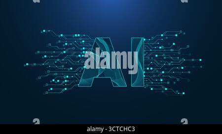 Logotype de vecteur d'intelligence artificielle, logo, icône, symbole. Conception de technologie sans fil d'intelligence artificielle et d'apprentissage automatique. Réseaux neuronaux Illustration de Vecteur