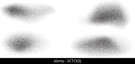 Gradation du bruit des taches de mouches noires définies. Éléments de projection à texture granuleuse. Formes de matriçage de peinture au pistolet. Tache ondulée granuleuse vectorielle. Grunge des figures de nourriture. Illustration de Vecteur