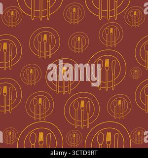 Plaques dessinées à la main et fond vectoriel de modèle sans couture de coutellerie Illustration de Vecteur