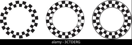 Ensemble de cadres ronds avec imprimé à carreaux noir et blanc. Formes circulaires avec damier, drapeau de course ou motif d'avion de jeu d'échecs isolé sur blanc Illustration de Vecteur