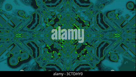 Les motifs complexes dans les tons de bleu et de vert créent un design abstrait vibrant. L'œuvre présente des formes tourbillonnantes et des formes qui attirent le regard et Banque D'Images