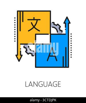Icône ou signe de ligne de couleur de capacité cognitive de langage et de parole pour enfants. Traduction de langue et développement de la parole icône de vecteur linéaire, signe de capacité mentale. Fonction cognitive cérébrale ou symbole de capacité Illustration de Vecteur