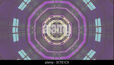 Un tunnel fascinant présente un design complexe de motifs géométriques colorés et de lumières vibrantes. Cette structure unique crée une visualisation immersive Banque D'Images