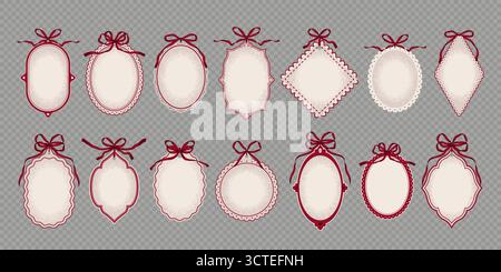 Ensemble de cadres de style Coquette simples avec des noeuds. Étiquettes vintage, étiquettes. Illustration isolée vectorielle Illustration de Vecteur