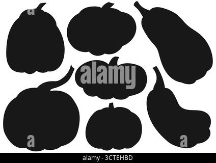 jack-o'-lanterne. Ensemble de silhouettes dans le style dessiné à la main. Conception pour les énigmes, les tâches éducatives des enfants. Icônes, signes, autocollants, épingles, logo Illustration de Vecteur