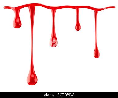 peinture rouge goutte à goutte isolé sur un fond blanc. rendu 3d. Banque D'Images