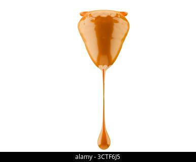 éclaboussure de caramel en forme de fraise isolée sur fond blanc. rendu 3d. Banque D'Images