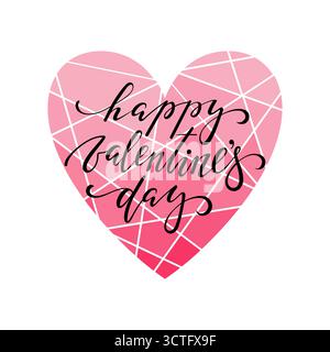 Bonne saint-valentin calligraphie dessinée à la main et lettrage au stylo pinceau avec bordure de cadre de coeur rouge. Illustration de Vecteur