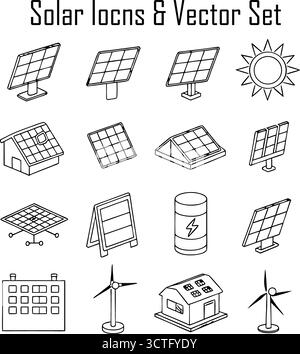 Ensemble d'icônes solaires - énergie renouvelable, énergie solaire, technologie verte, illustration vectorielle de durabilité Illustration de Vecteur