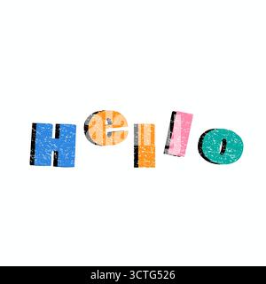 Illustration typographique colorée et ludique présentant un lettrage décoratif, une calligraphie moderne et des éléments artistiques. Banque D'Images