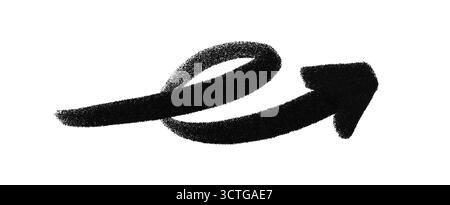 Flèche graffiti stipple art avec boucle, texture de pulvérisation et ombrage de grain. Flèche vectorielle noire et blanche dans un style abstrait. Elément flèche graffiti pour Illustration de Vecteur