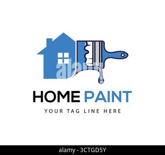 Conception de logo de peinture à la maison avec icône de maison et de pinceau, concept de marque de service de peinture créative Illustration de Vecteur