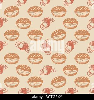 Motif sans couture avec desserts sucrés et cupcakes dans des couleurs pastel chaudes Illustration de Vecteur