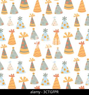 Modèle coloré de chapeau de fête - chapeaux de cône orange, gris et blanc sur fond noir. Illustration de Vecteur