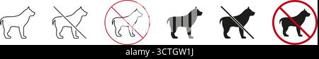 Jeu d'icônes interdiction chien et autorisation. Collecte des symboles de restriction et d'autorisation PET. Comprend silhouette de chien avec panneaux d'interdiction et permis Illustration de Vecteur