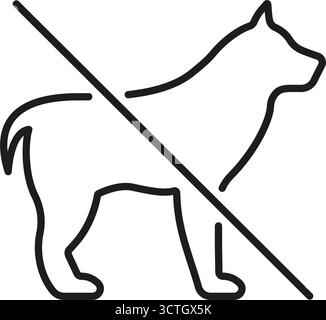 Icône de ligne de chiens interdits. Restriction relative aux animaux de compagnie, politique interdisant les animaux de compagnie et symbole d'interdiction des animaux de compagnie. Régulation de l'espace public. Contour modifiable. Isolé Illustration de Vecteur