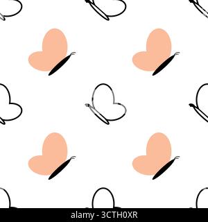 Modèle sans couture avec papillon de dessin animé rose Illustration de Vecteur