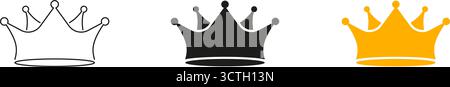 Ensemble d'icônes de couronne et noir Uni et couleur. Collection de symboles royauté, leadership et autorité et silhouette. Regal et Illustration de Vecteur