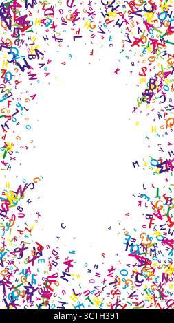 Lettres tombantes de la langue anglaise. Caractères volants enfantins colorés de l'alphabet latin. Concept d'étude des langues étrangères. Bannière de retour à l'école sur fond blanc. Illustration de Vecteur