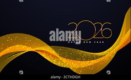 2026 illustration de bonne année avec numéro de typographie dorée et effet de lumière scintillante brillante sur fond noir. Design de vacances de Noël avec for Illustration de Vecteur