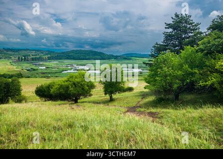 Vue sur le petit lac intérieur dans la péninsule de Tihany, Hongrie. Paysage hongrois classique à Balaton-Uplands. Banque D'Images