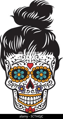 Day of Dead Woman Skull Vector Illustraton Illustration de Vecteur